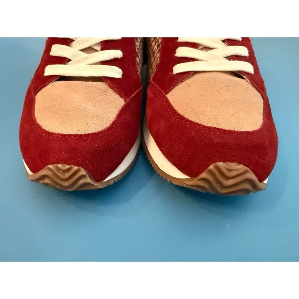 Birdies Womens Roadrunner Suede Houndstooth Sneakers Shoes 9.5 Burgundy Brown